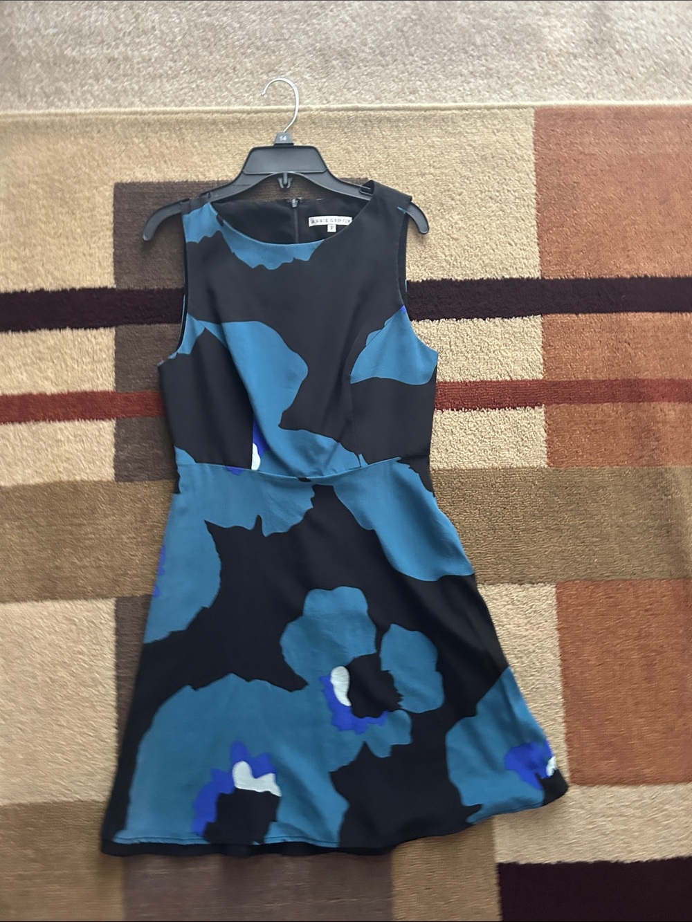 Annie Griffin Black Mini Dress with Teal Floral Print
